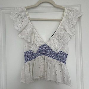 White Eyelet V-neck Zara Top